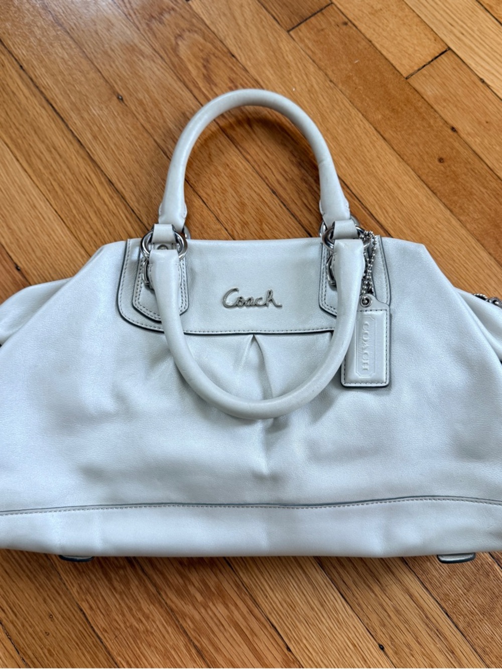 Coach F15447 Beige Leather Satchel w/ Strap Lavender Lining/silver hardware - Picture 5 of 16